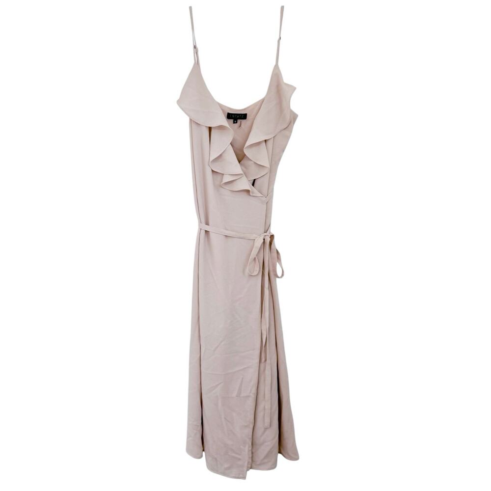 1. State Ruffled Chiffon Midi Wrap Dress Flowy Dress Blush Pink Size 6 NWOT - Picture 2 of 11